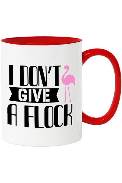 StoryGift Romania Mug with a flamingo and the text "I don't give a flock" - I don't care with Red Handle, With ,STG.