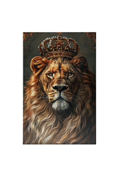 StoryGift Romania Tablou Canvas Leul Incoronat Cu Ochii Limpezi Si Coama Mare Cu O Coroana Frumoasa Pe Cap, Rege