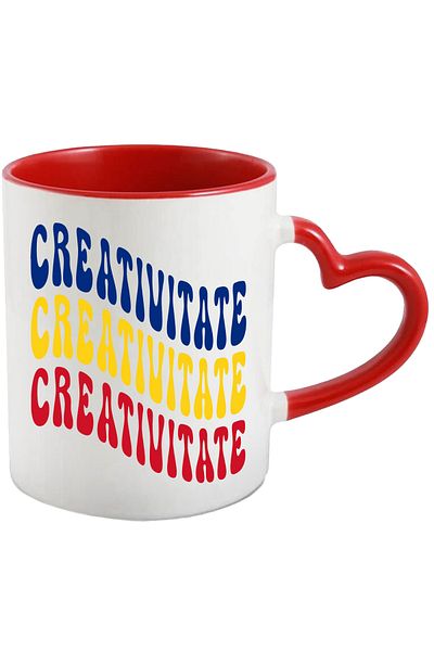 StoryGift Romania Mug The Word Creativity, in the Colors of the Romanian Flag, Red, Yellow, Blue, with ,STG.