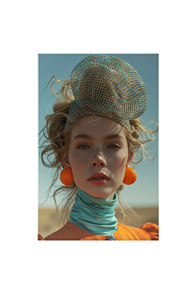 StoryGift Romania Tablou Canvas: Femeie Blonda Cu Palarioara Pe Cap Si Cercei...