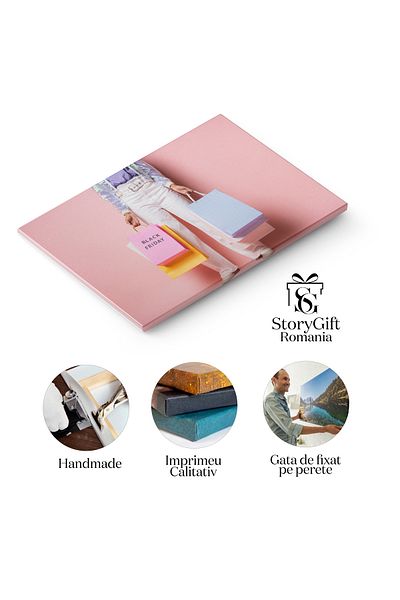 StoryGift Romania Tablou Canvas Cumparaturi Cu Stil Femeia In Jaqueta Transparenta Cu Pungi De Cumparaturi Explo