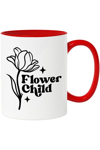StoryGift Romania Mug With Text Flower Child, Flowers, Child, Floral, Ceramic, 330ml, with Red Handle, With Ma, STG.