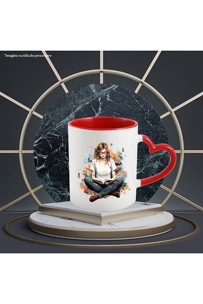 StoryGift Romania Mug with a girl reading, glasses, illustration, book, color spots, abstract, With ,STG .