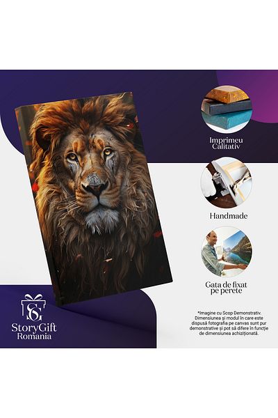 StoryGift Romania Tablou Canvas: Freamătul Frunzelor În Privirea Pătrunzătoare A Leului Apărătorul Pădurii Pictur