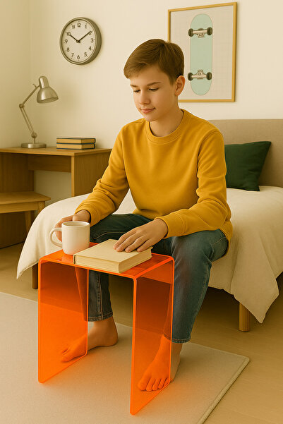 Pleksi Marketi PLEKSİ SEHPA TURUNCU RENK TEKLİ Zigon Sehpa