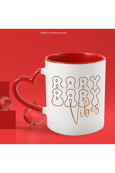 StoryGift Romania Mug with the text in English "Baby, baby vibes" - babies parents with Heart Handle R, Cu,STG.