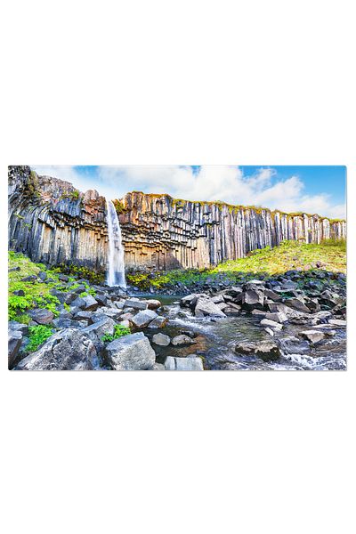 StoryGift Romania Tablou Canvas Peisaj Minunat Cu Cascada Svartifoss Si Coloane De Bazalt Apa, Vara, Calatorie, N