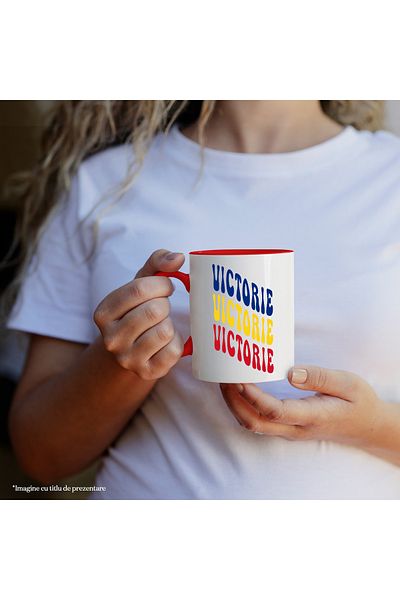 StoryGift Romania Mug The Word Victory, in the Colors of the Romanian Flag, Red, Yellow, Blue, , With ,STG
