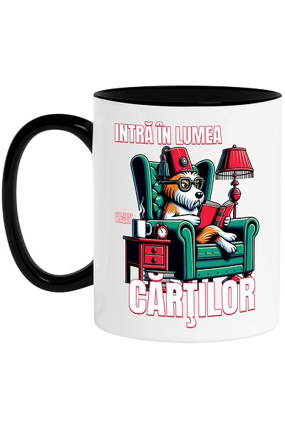 StoryGift Romania Intellectual dog reading book mug enters the world of books, 330ml, Ceramic with , With ,STG.
