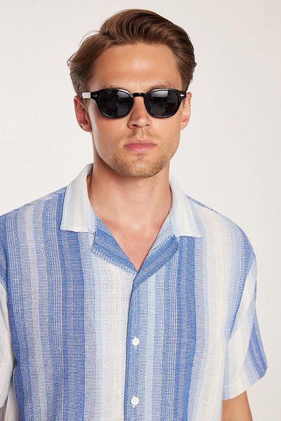 Tudors Ανδρικό πουκάμισο Relax Fit Oversize Flowy Comfortable Fit ριγέ λινό εφέ