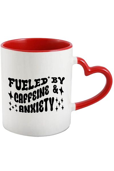 StoryGift Romania Mug with the message "Powered by Caffeine and Anxiety" with Red Heart Handle, With Handle, STG.