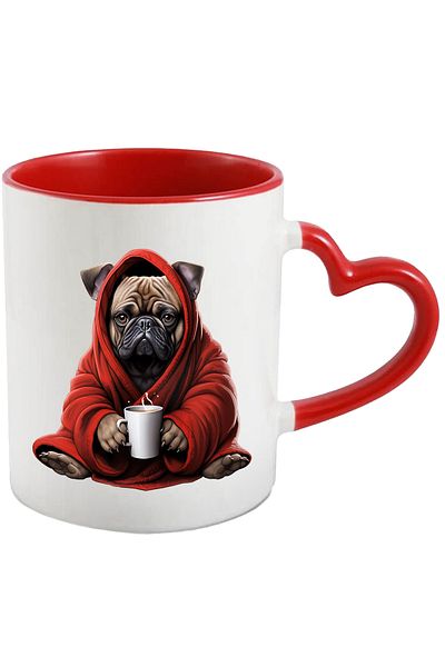 StoryGift Romania Cana Cu Un Catel Pug Care Poarta Un Capod Rosu | Ilustratie | Tine O Cana Cu Cea, Cu ,stg