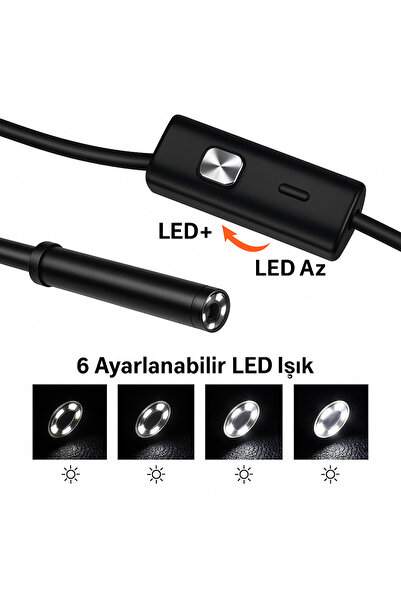 electroawm 6LED Kablolu Profesyonel 7.0mm 1080P HD USB Endoskop Kamera - Android PC İçin Su Geçirmez