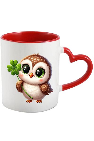 StoryGift Romania Mug with a baby owl | illustration | tableware | blush | four-leaf clover, With,STG.
