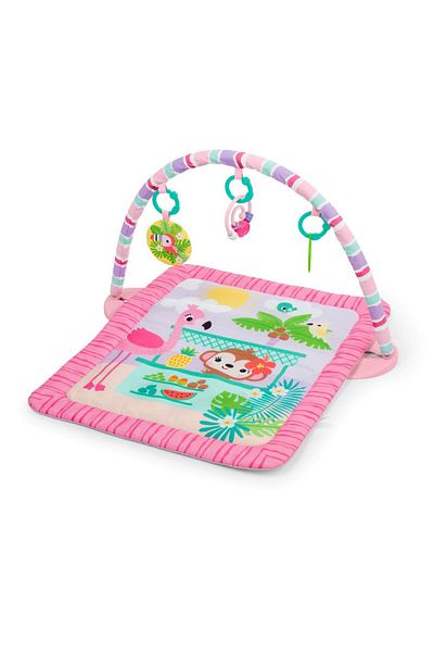Bright Starts Pink Palms Tropical Toy Bar Gym with Flamingo Toys | Ages 0–18M