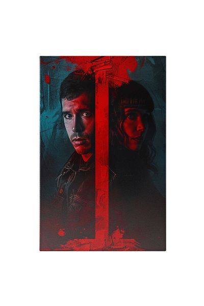 StoryGift Romania Tablou Canvas Un Zid Rosu Intre O Fata Cu Ochii Stralucitori Si Breton Si Un Baiat In Jacheta