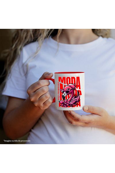StoryGift Romania Pink Flamingo Mug with Glasses - Fashion, You are beautiful, 330ml, Ceramic with Red Handle, With ,STG.