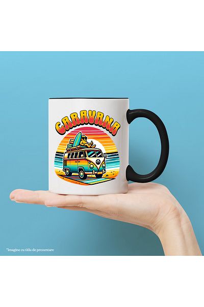 StoryGift Romania Caravan Mug Relaxing Man on the Beach Sunset, 330ml, Ceramic with Handle, With, STG
