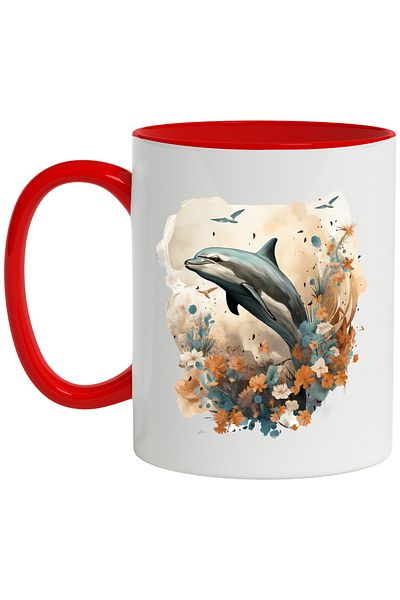 StoryGift Romania Mug With Dolphin, Birds, Leaves, Flowers, Autumn, Mammal, Multicolor 330 ml, Sky, With,STG.