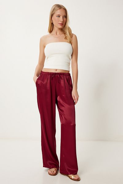 Lovelyİstanbul Draped Satin Pants Bordo Lns0027