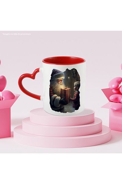 StoryGift Romania Mug With Santa Claus Giving A Gift To A Child, Winter, Family, Holiday, Wax, With, STG.
