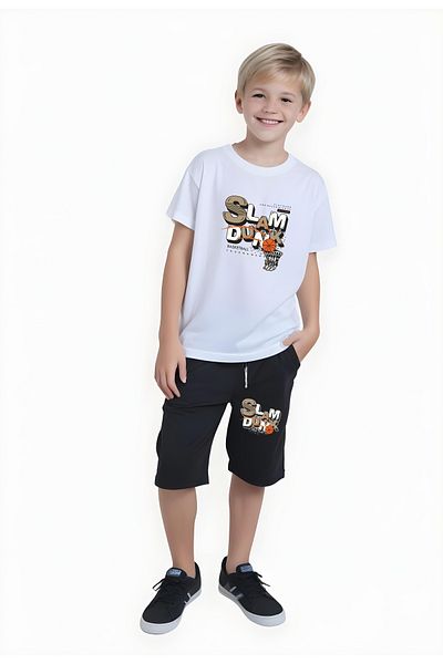 FYK KİDS Boy's Summer Slam Dunk Printed Bottom-Top Suit