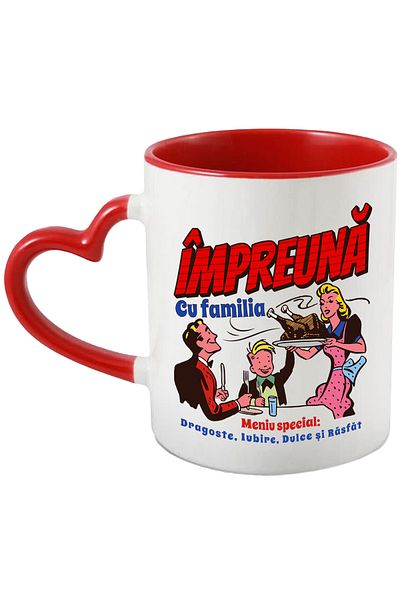 StoryGift Romania Mug with the family, special love menu, 330ml, Ceramic with Heart Handle, With, STG.