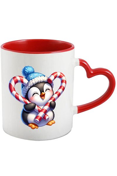 StoryGift Romania Mug with a baby penguin holding 2 lollipops | illustration | sweets | fes | fr, Cu,STG.