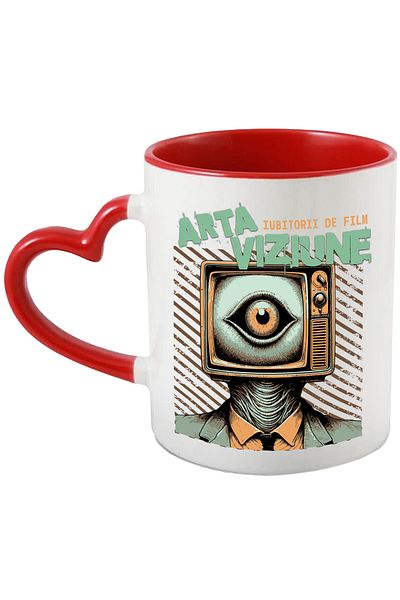 StoryGift Romania TV Mug with Movie Lovers' Eyes, 330ml, Ceramic with Red Heart Handle, With M,STG.