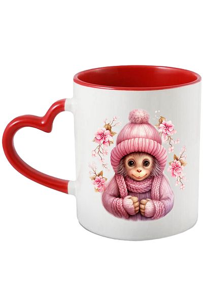StoryGift Romania Mug with a monkey dressed in thick clothes | illustration | popcorn | hat | clothes like, With, STG.