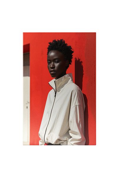 StoryGift Romania Tablou Canvas Femeie Imbracata In Bluza Alba Si Pantaloni Negri Cu Pielea Neagra Si Luminata C