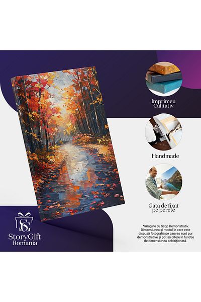StoryGift Romania Tablou Canvas Priveliste Frumoasa o Apa Limpede cu Frunze de Toamna si Copaci Tomnatici Imprej