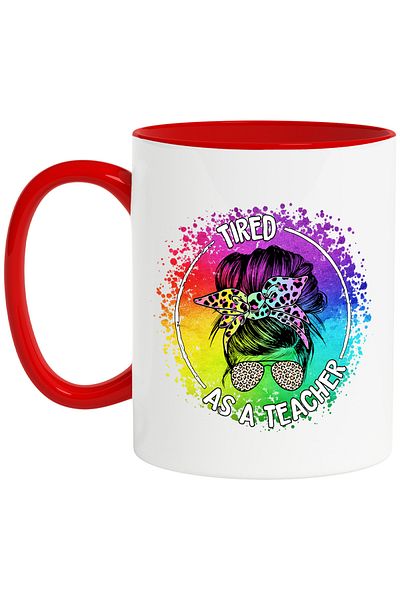 StoryGift Romania Mug with the message "Tired as a teacher", illustration, school, pupils, students, teachers, With ,STG.