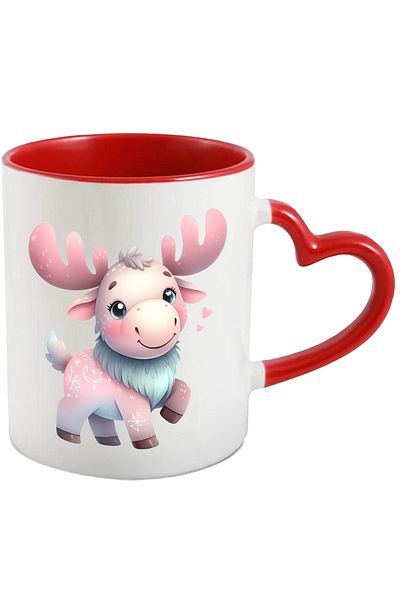 StoryGift Romania Mug with a cheerful reindeer | horns | hearts | happiness | wild animal | nature | li, Cu ,STG .