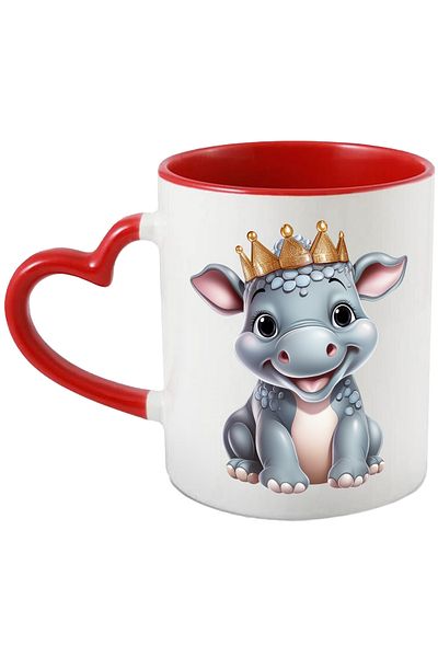 StoryGift Romania Mug with a cheerful baby hippo | illustration | wearing a royal crown | noble, With ,STG.