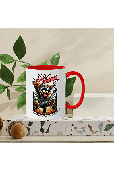 StoryGift Romania Mug bear on stage let's sing I love music, party, 330ml, Ceramic with Mane, With,STG.