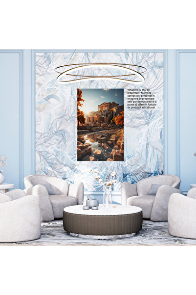 StoryGift Romania Tablou Canvas: View Soare Stralucitor Drum Cu Pavele Cladire Stil Ateneu Pictura Digitala
