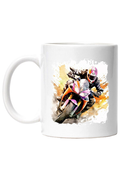 StoryGift Romania Cana Cu Motocicleta Sport, Casca, Ilustratie Watercolor, Mu...