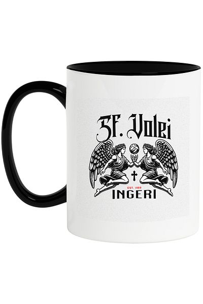 StoryGift Romania Two angels playing volleyball sports lovers mug, 330ml, Ceramic with Black Handle, With M,STG.