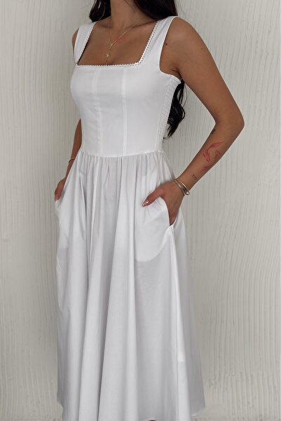 FEMELLE Γυναικείο βαμβακερό φόρεμα με λευκό λουράκι
