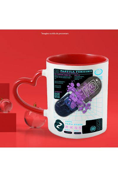 StoryGift Romania Happiness Pill Mug - 100% Stress Free, 330ml, Ceramic with Red Heart Handle, With Ma,STG.