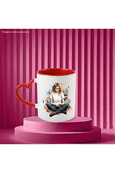 StoryGift Romania Mug with a girl reading, glasses, illustration, book, color spots, abstract, With ,STG .