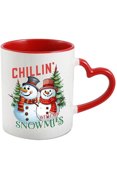StoryGift Romania Mug with 2 snowmen with the message "Chillin' with my Snowmies", fir trees, Craciu, Cu, STG
