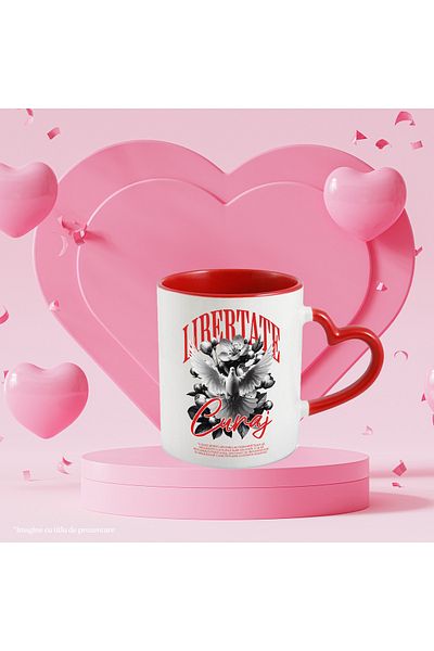 StoryGift Romania Freedom and Courage Mug - Dove, Flowers, 330ml, Ceramic with Red Heart Handle, With M,STG