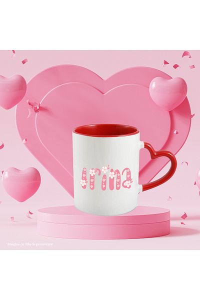 StoryGift Romania Mug With Name Irina, Flowers, Colorful, Pink, Cute, 330ml, Ceramic with Heart Handle, With ,STG.