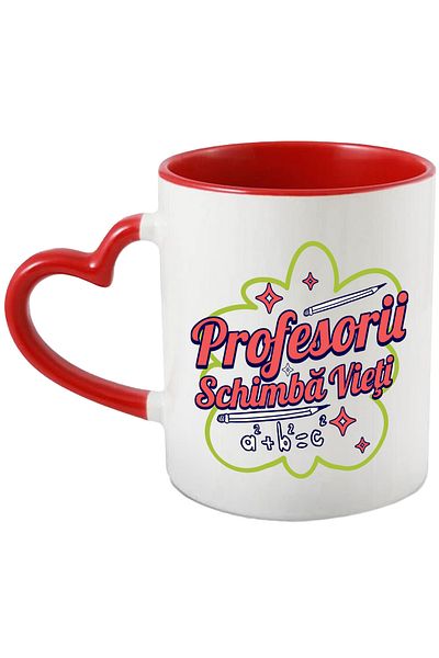 StoryGift Romania Teachers change lives education school mug, 330ml, Ceramic with Heart Handle Ro, Cu, STG.