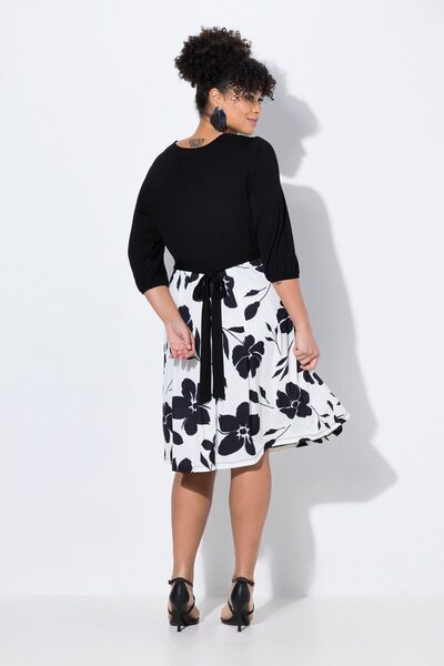 Şans Γυναικείο Μεγάλο Μέγεθος Μαύρο Ε Τεχνολογίας Μισό Κομμάτι, Φλοράλ Βισκόζη Φόρεμα