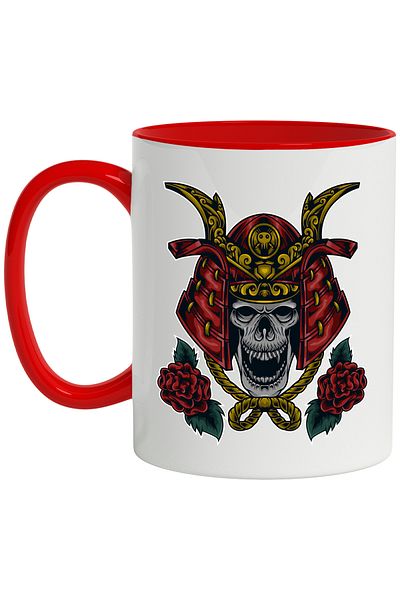 StoryGift Romania Mug With Skull, Helmet, Samurai, Flower, Leaves, Monster, Multicolor 330 ml, Wax, With ,STG.