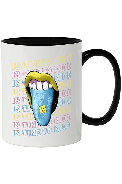 StoryGift Romania Mug With Message In English Is Time To Ride, Tongue, Lips, Sticker, Multicolor 330 m, With ,STG.