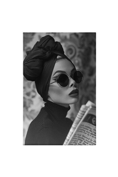 StoryGift Romania Tablou Canvas Doamna Cu Turban Portret Retro Alb Și Negru F...